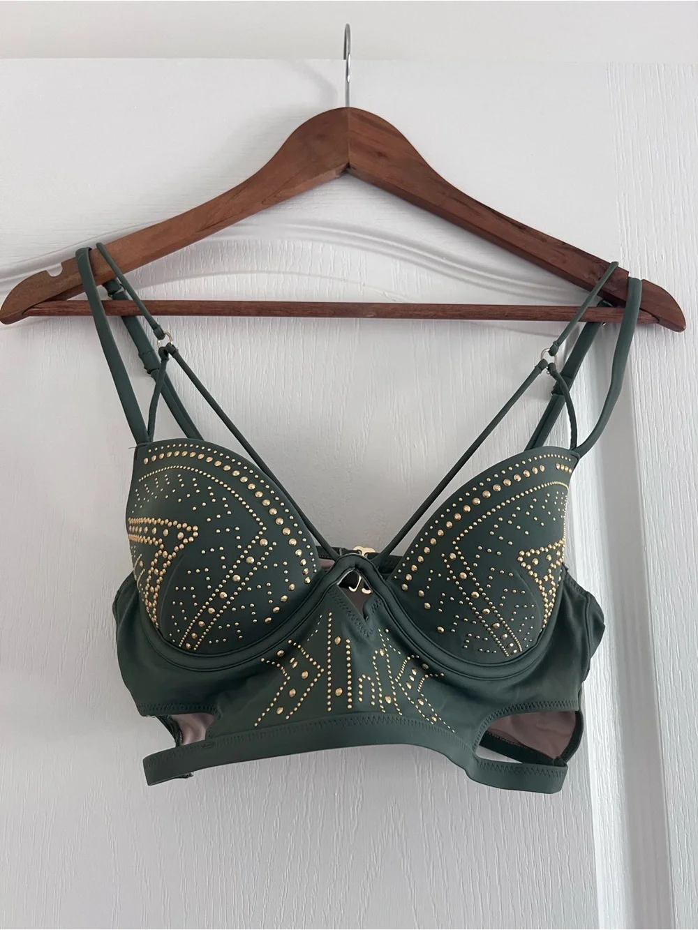 La SENZA Olive Green High-Waist Studded Bikini Set - Picture 3 of 5